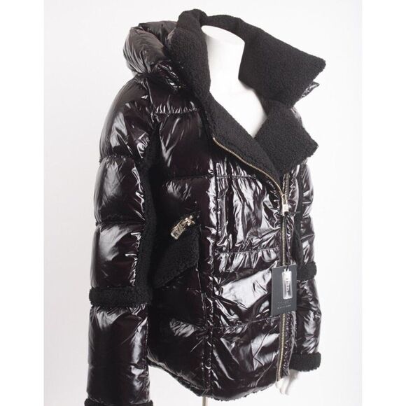 Series By Nicole Benisti Geilo Down Winter Jacket Coat Puffer Shearling Black M - Picture 2 of 6